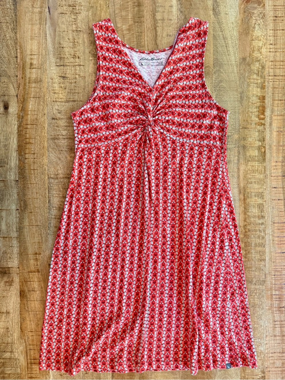 Eddie Bauer Travex Red Geometric Twist Front Sleeveless Dress Women’s M